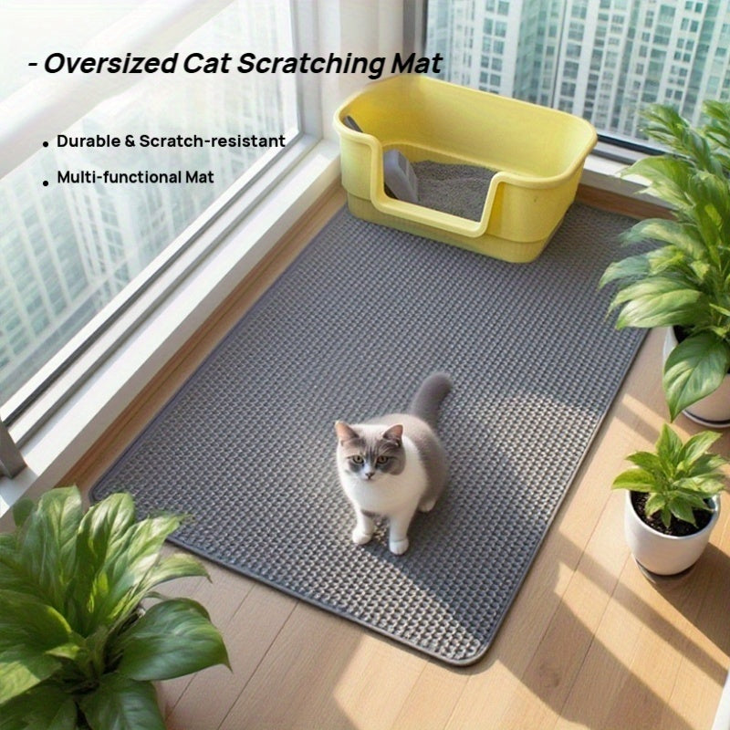 Cat Litter Mat Extra Large 27.6x47.2 Inch Honeycomb Double Layer Anti-Tracking EVA Non-Slip Waterproof Litter Trapper for Multi-Cat Households Easy to Clean Fits Large Litter Boxes Gray Khaki