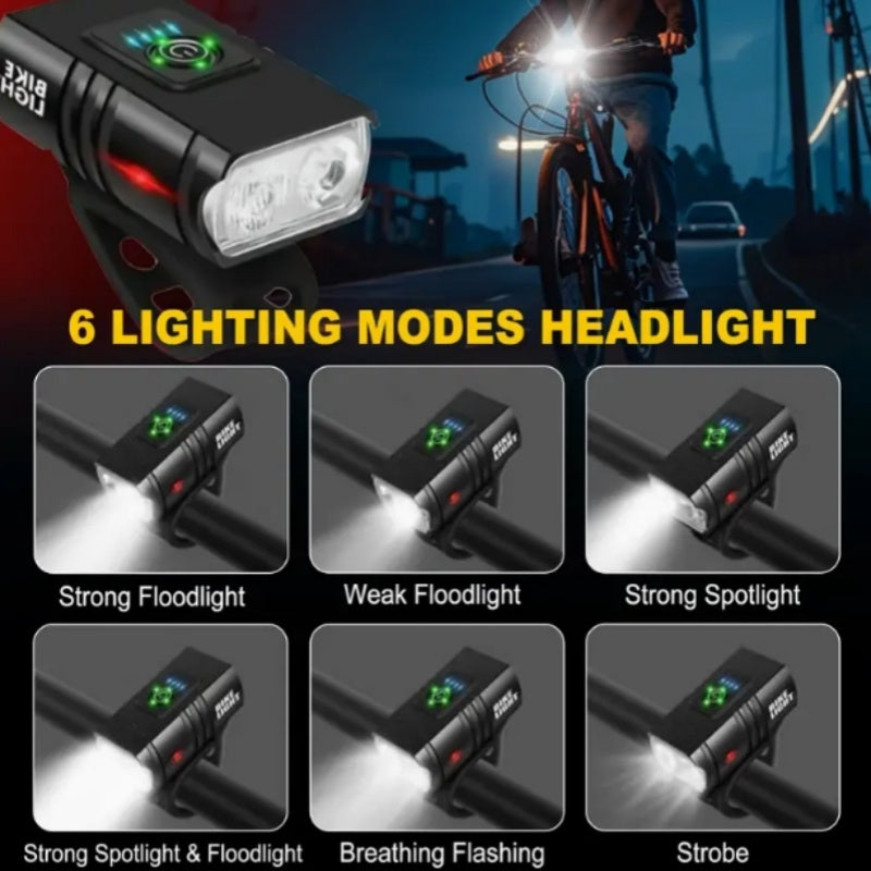 USB Type-C Rechargeable Bike Light Set – Aluminum Alloy Front Light 6 Modes & Rear Light 4 Modes, High-Lumen LED Bicycle Lights for Night Riding Commuting Camping Safety