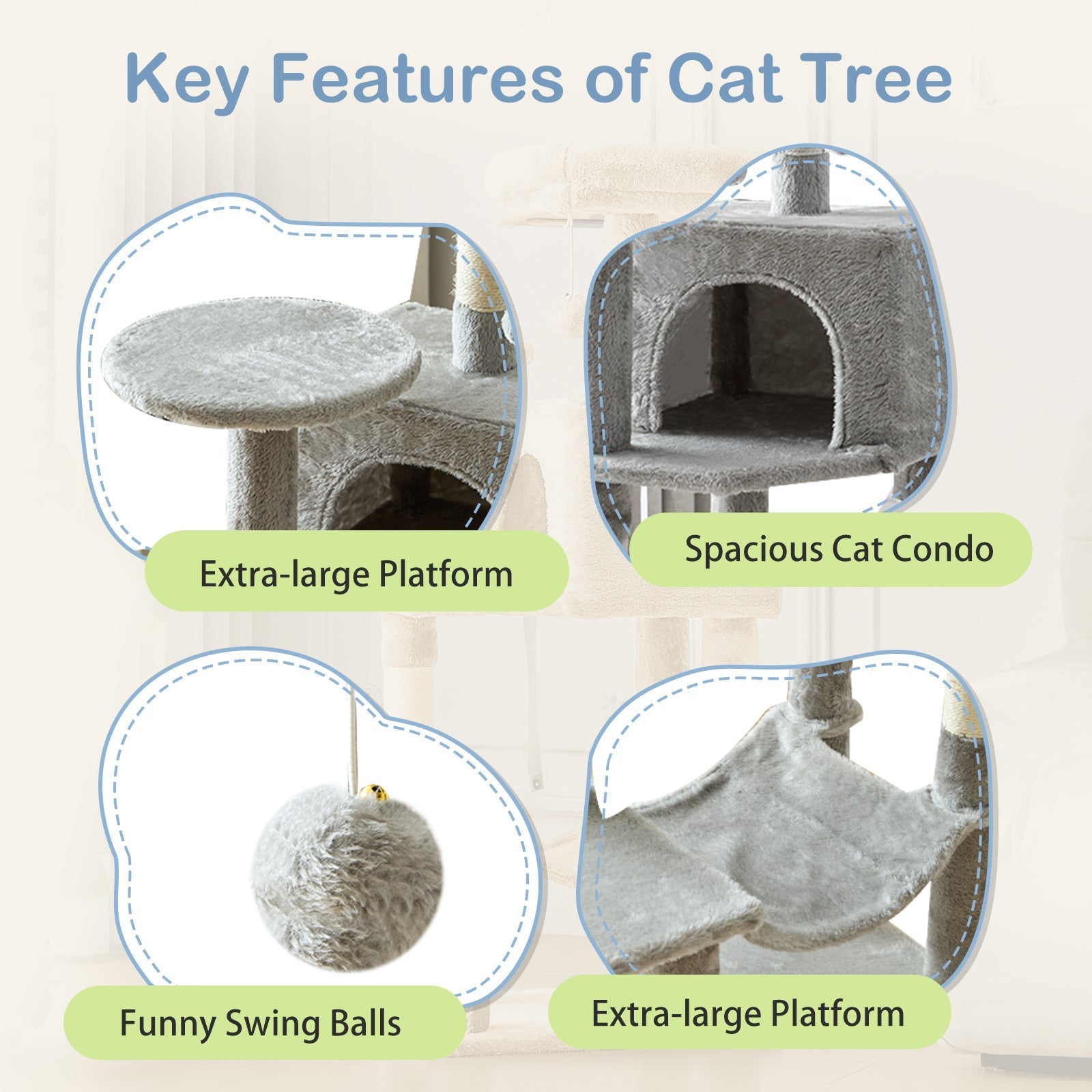 44-Inch Cat Tree Tower for Indoor Cats with Condo, Hammock & Natural Sisal Scratching Posts – Multi-Level Cat Furniture with Perches & Pet House for Multiple Cats, 5 Colors