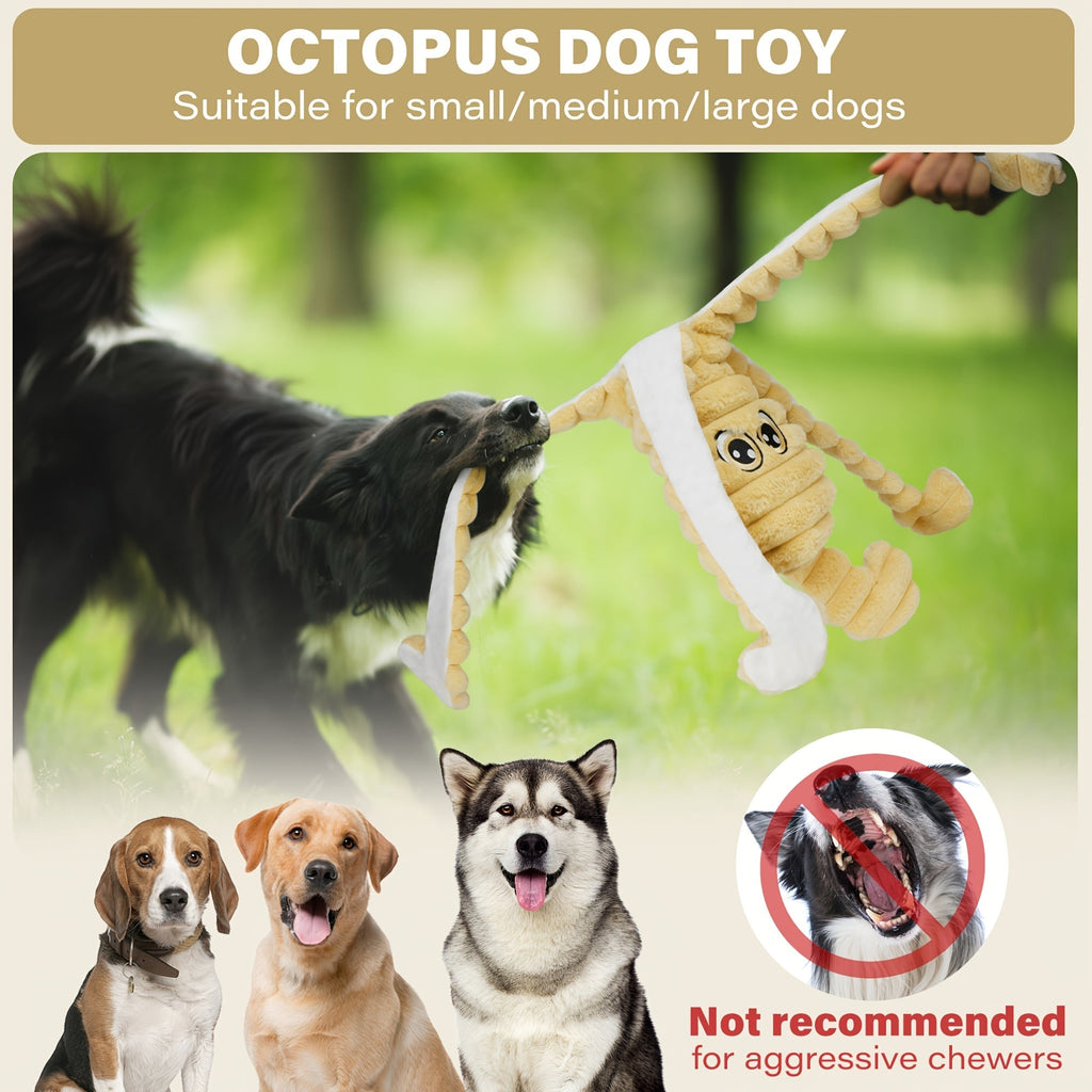 Squeaky Octopus Plush Dog Chew Toy Interactive Stuffed Squeaker Toy Puppies Dogs Soft Teeth Cleaning Chewable Small Medium Large Breeds 5 Colors Green Blue Pink Yellow Red