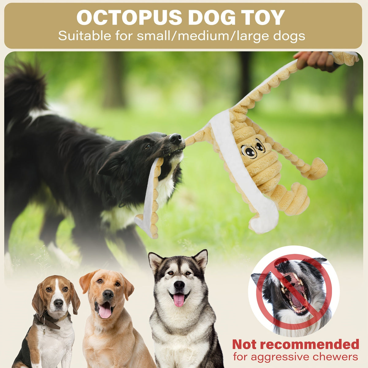 Squeaky Octopus Plush Dog Chew Toy Interactive Stuffed Squeaker Toy Puppies Dogs Soft Teeth Cleaning Chewable Small Medium Large Breeds 5 Colors Green Blue Pink Yellow Red
