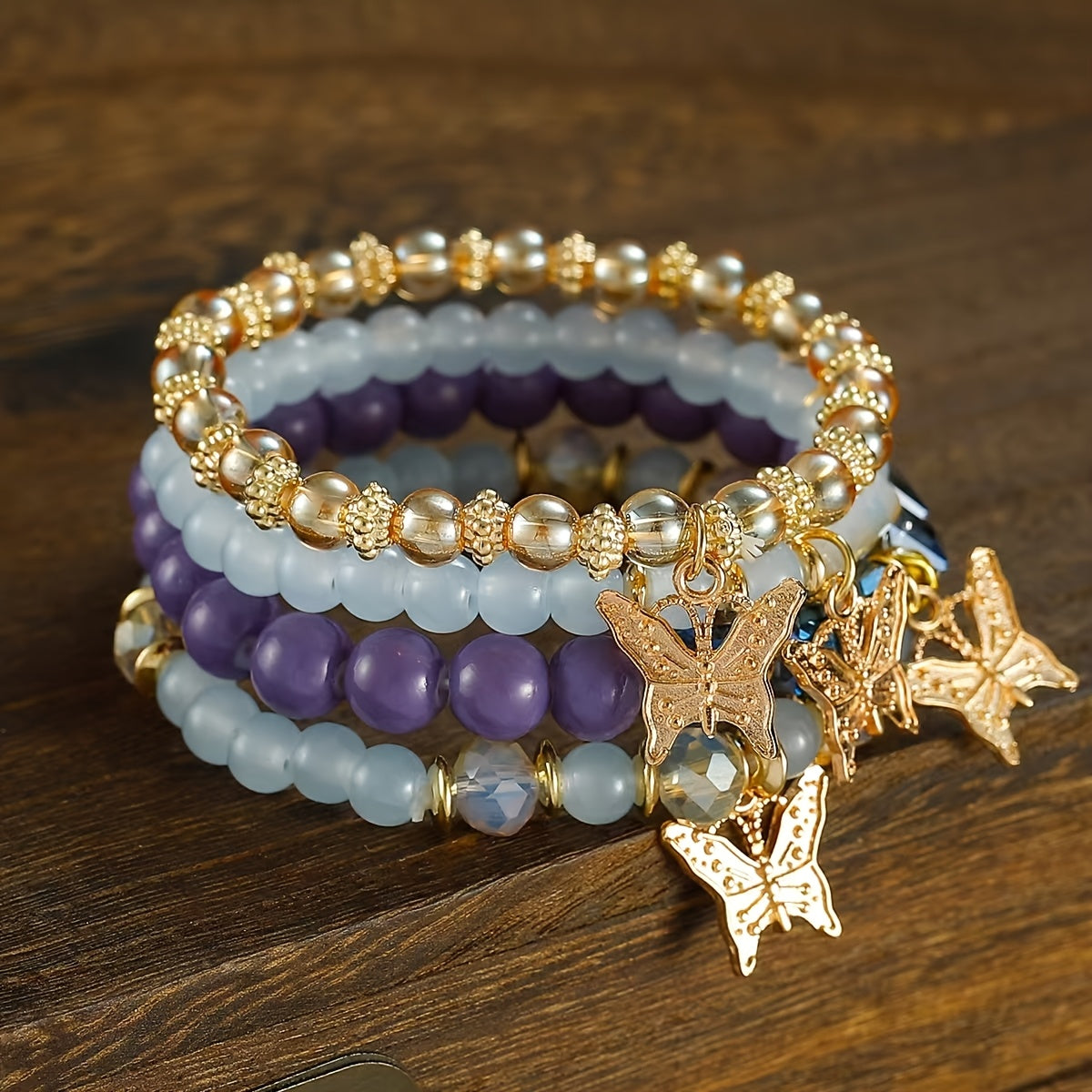 Butterfly Beaded Bracelet Set for Women Boho Stackable – 4 8 16pcs Sparkle Multi-Layered Elastic Charm Bracelets, Bohemian Wrist Jewelry Perfect Birthday Holiday Gift for Her