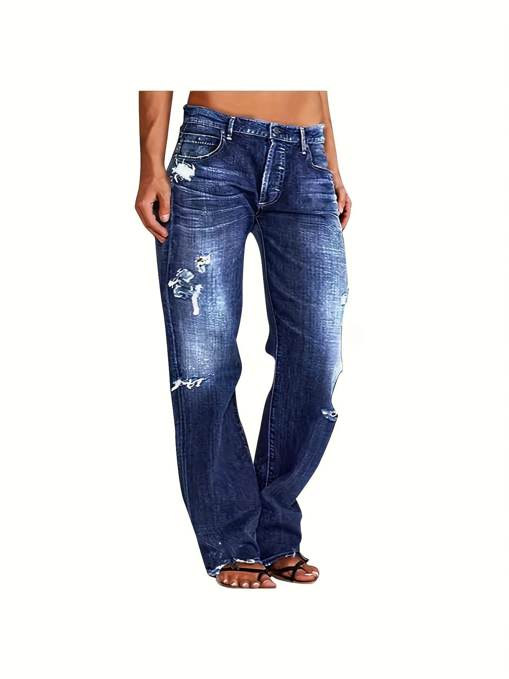 Ripped Flare Wide Leg Jeans Women Distressed Stretch Denim Fashion Streetwear Casual Pants Light Blue Dark Blue XS-XXL