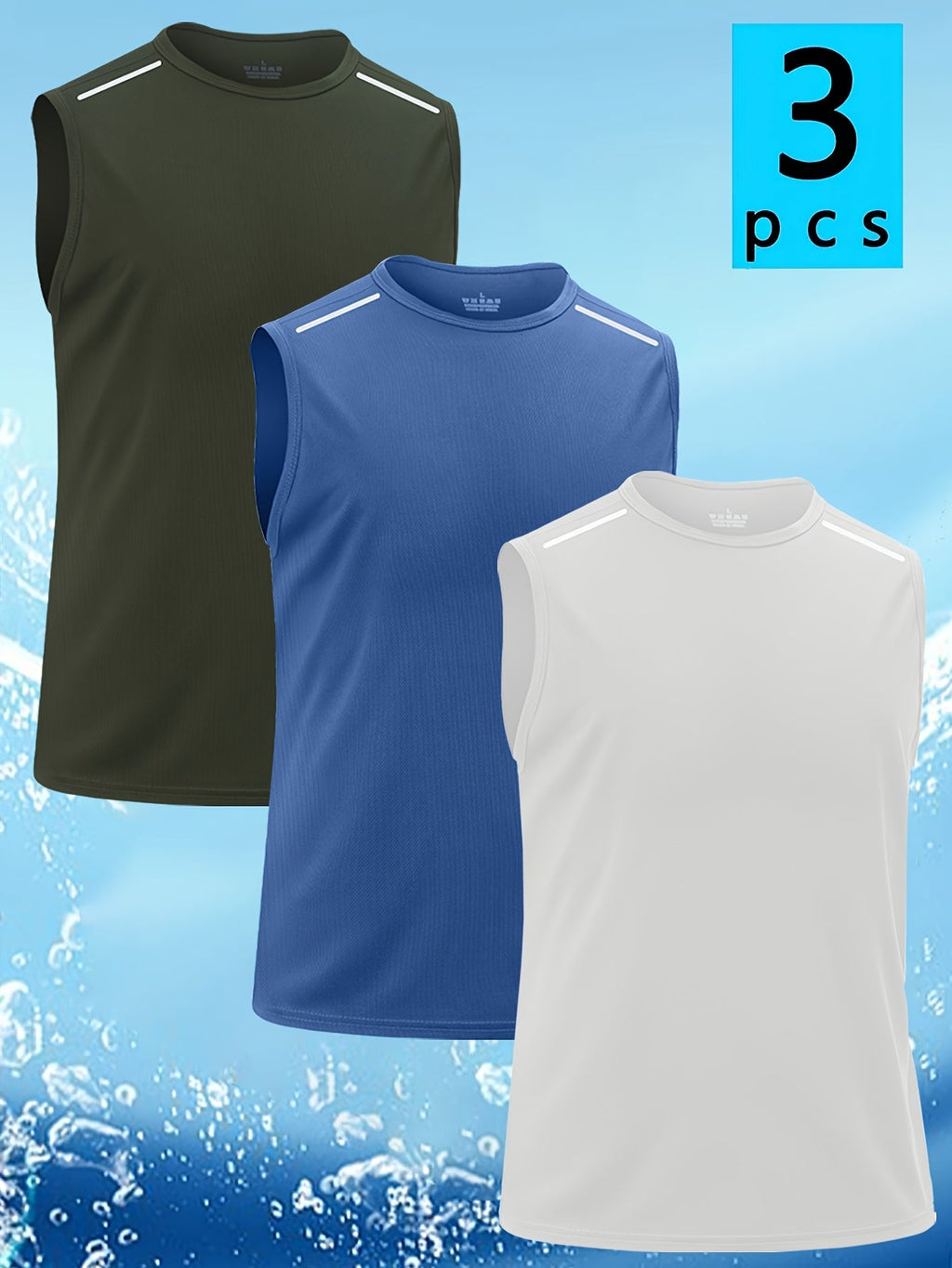 Men's 3-Pack Quick-Dry Athletic Tank Tops – Sleeveless Workout Vests, Breathable Moisture-Wicking Crew Neck Shirts for Running, Gym & Casual Wear, S-XXXL