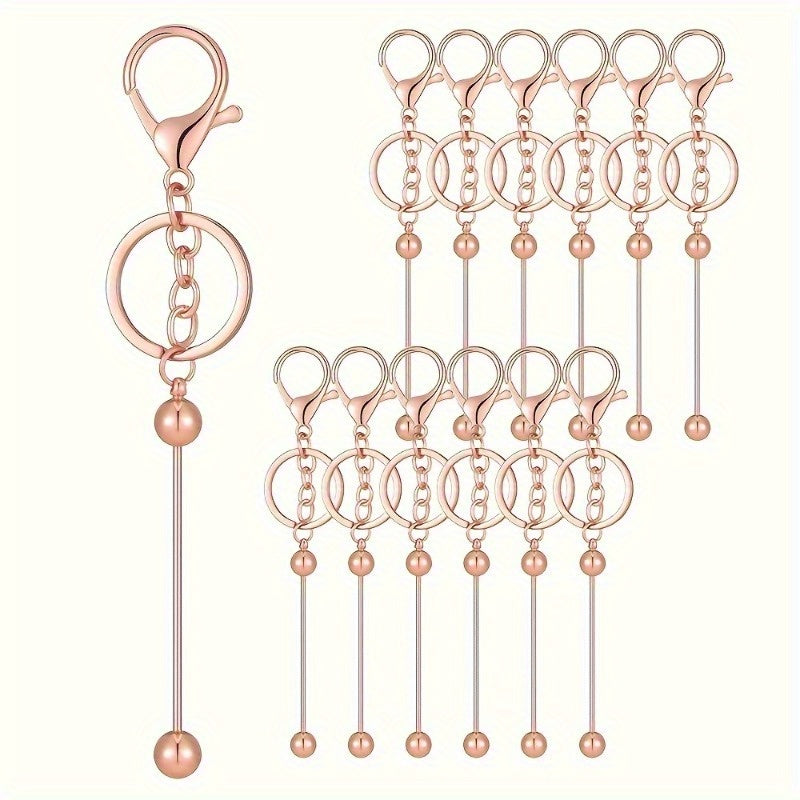 Beadable Keychain Blanks Stainless Steel DIY Kit 12 & 24pcs – Metal Keyring Pendants Gold Silver Rose Gold for Crafting, Christmas Halloween Party Favors & Handmade Gift Making