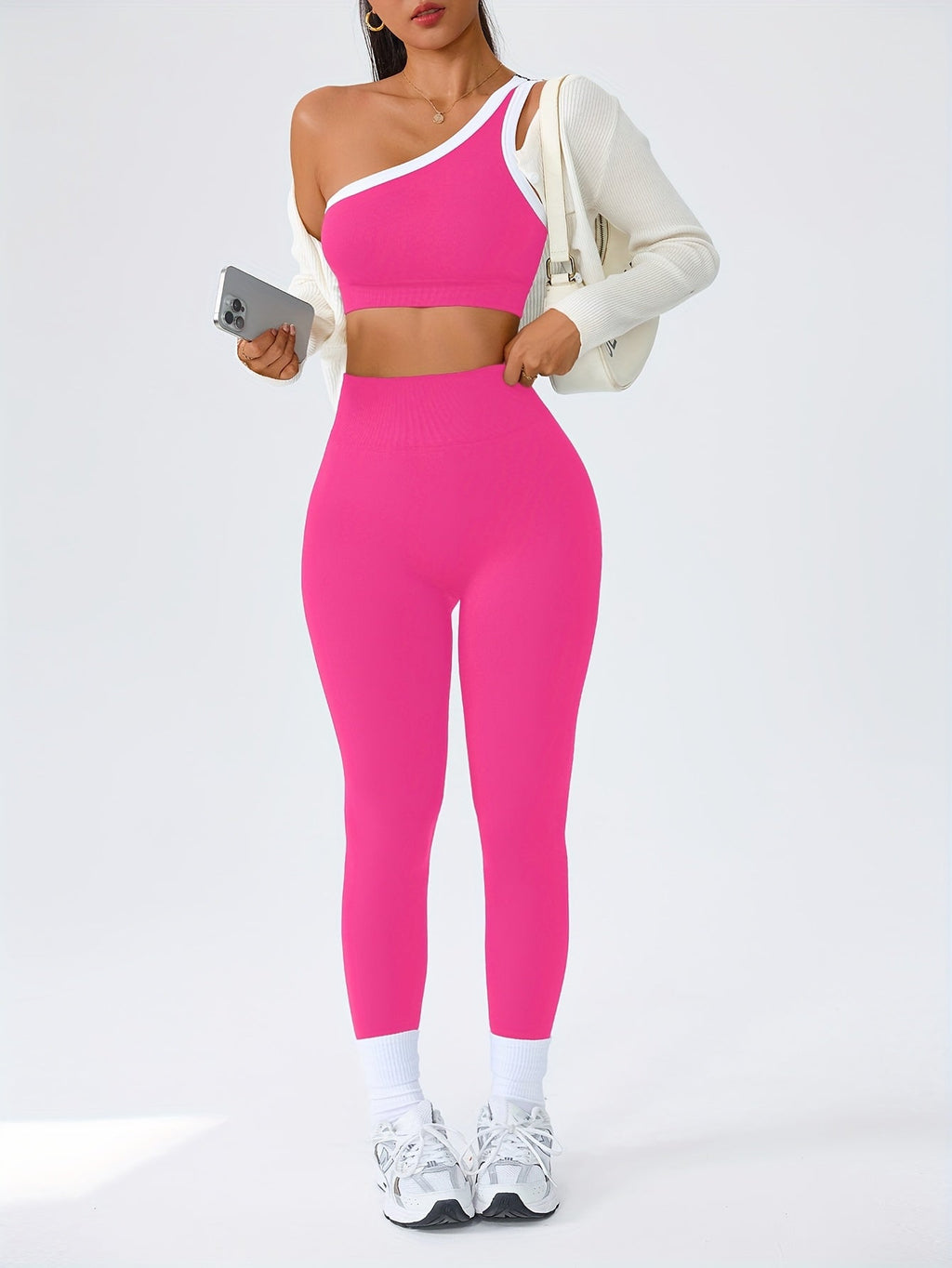 Women's Butt Lifting Leggings & Sports Bra Set 2 Piece High-Waisted 90% Polyamide – Stretchy Minimalist Yoga Running Workout Outfit with Camisole Top, 6 Colors S-XL