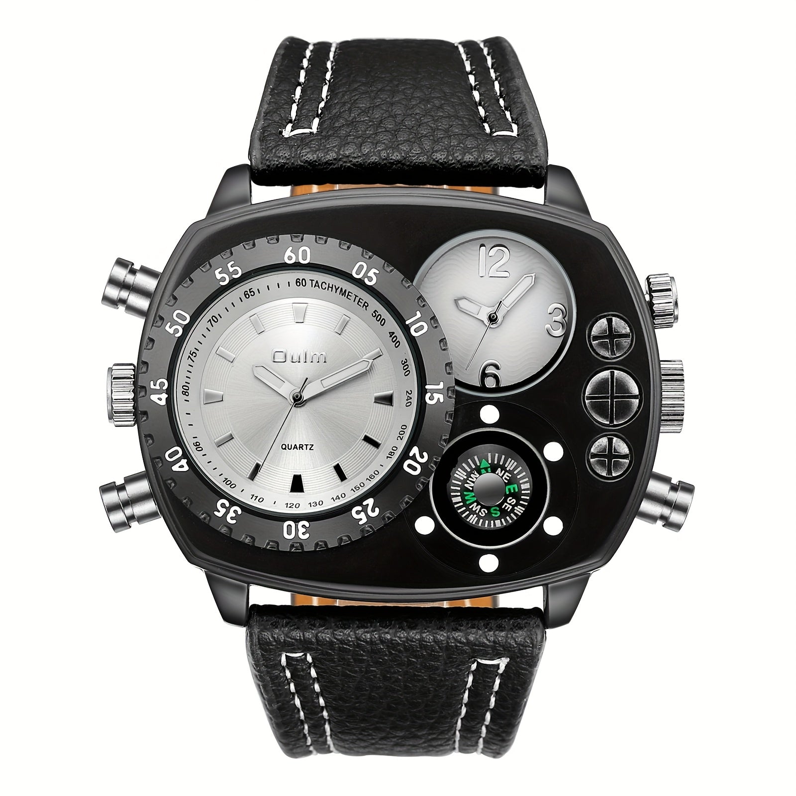 Men's Dual Time Zone Big Dial Quartz Watch – Faux Leather Strap, Luminous Hands, Stainless Steel Case, Casual Sports Wristwatch for Men, Perfect Gift