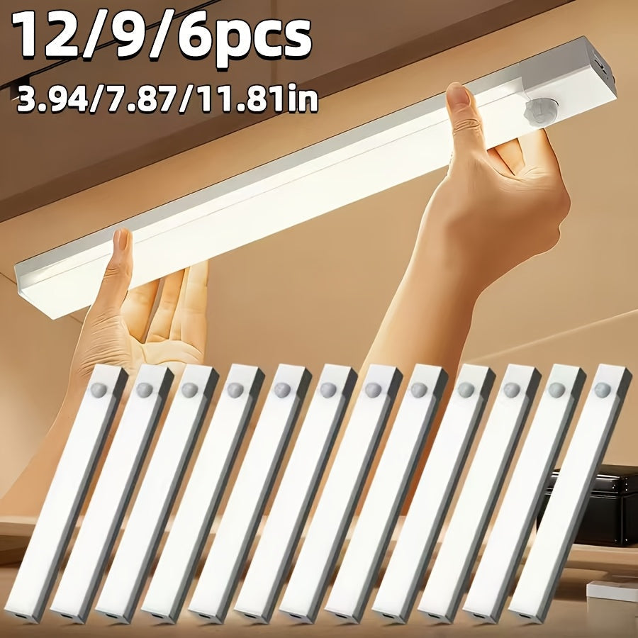 LED Motion Sensor Cabinet Lights USB Rechargeable – 3 Adjustable Modes Wireless Stick-On Night Light for Bedroom Staircase Kitchen Closet Hallway Under Cabinet Home Lighting 6 9 12pcs