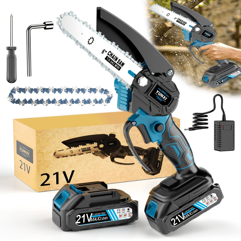 Mini Cordless Chainsaw Portable Handheld Electric Tree Cutter with Splash Guard Security Lock Rechargeable Battery for Garden Yard Branch Pruning