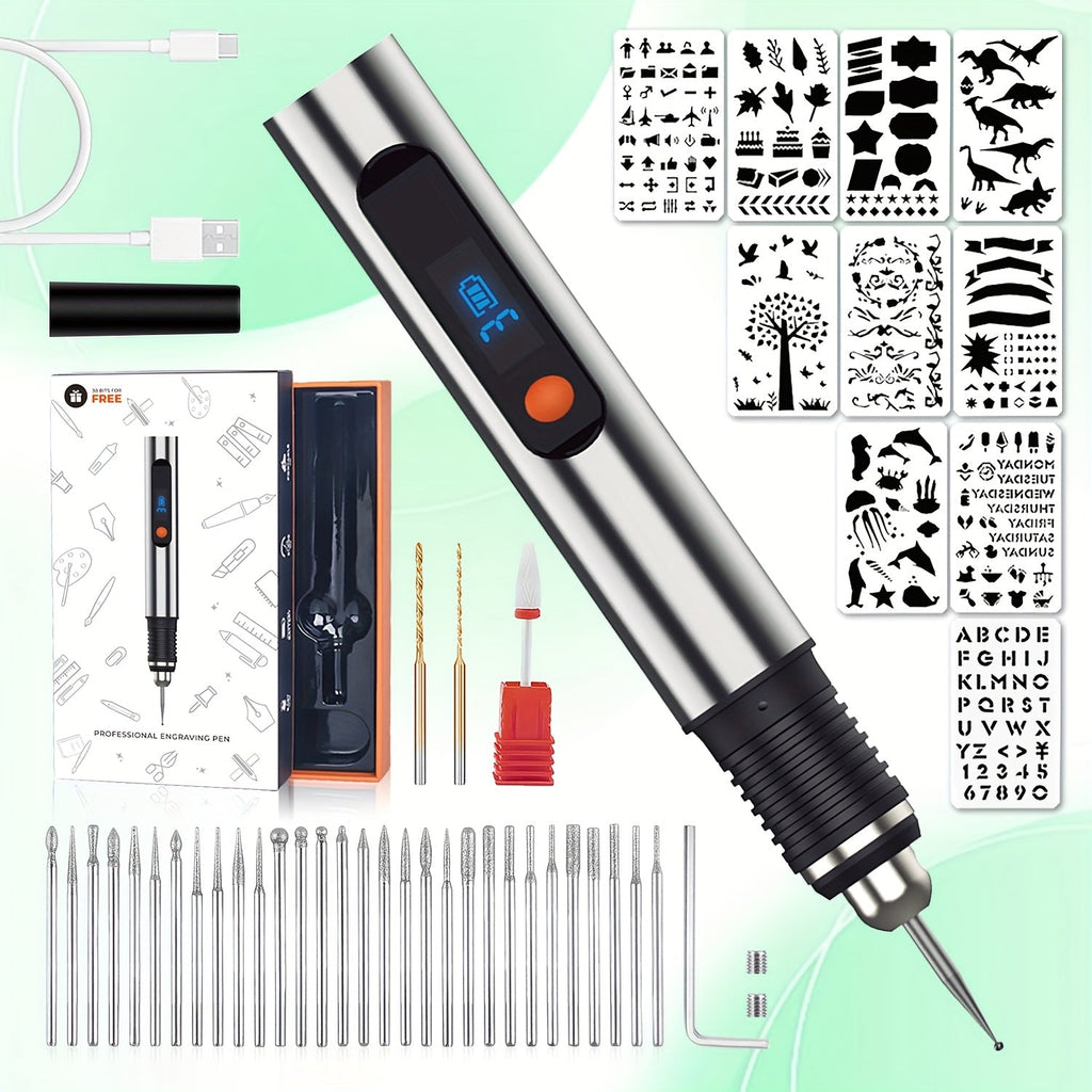 Electric Engraving Pen Kit 57 Accessories - USB Rechargeable Cordless Engraver with 21000 RPM, 3-Speed Control, 90-Min Battery, for Metal, Glass, Wood, Stone & Jewelry - DIY Craft Gift