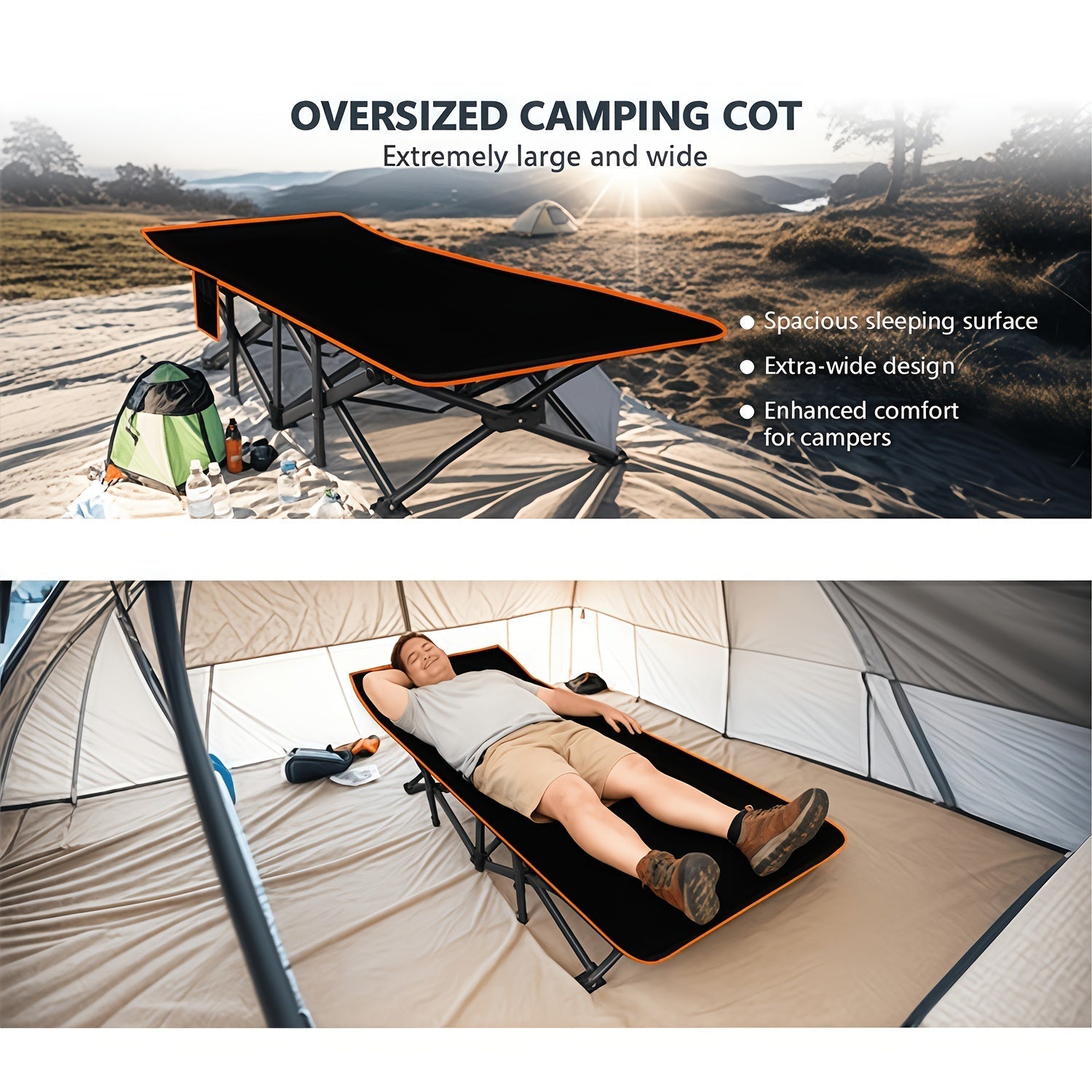 Heavy Duty Folding Bed with Optional Mattress up to 630 LBS – Portable Camping Cot with Multi-Leg Support, Side Pockets & Pillow, 59–77 Inch All Season Guest Napping Bed Space Saving