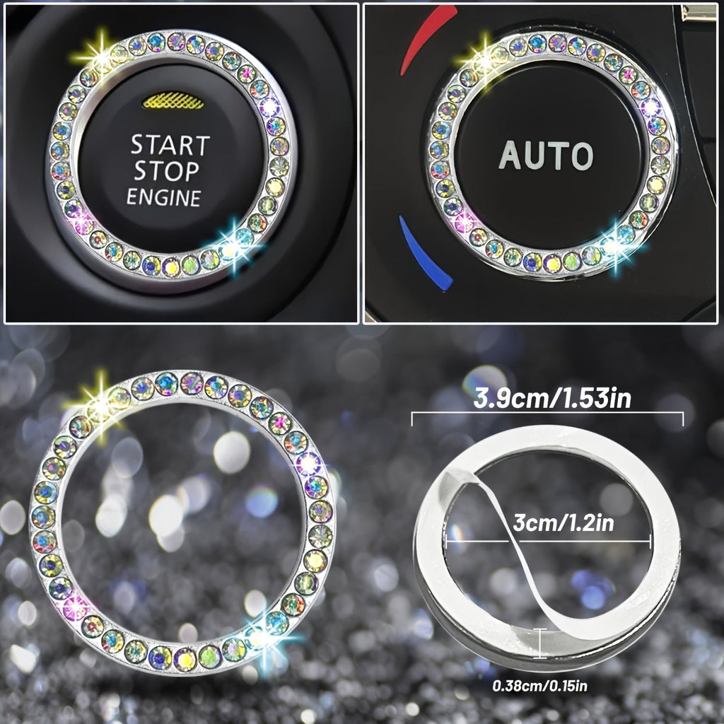 8pc Rhinestone Bling Car Accessories Set for Women – Steering Wheel Cover, Coasters, Seatbelt Pads, Starter Rings & Shift Knob Cover, 7 Colors, Sparkly Glitter Interior Kit