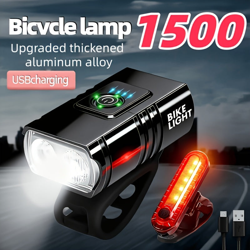 USB Type-C Rechargeable Bike Light Set – Aluminum Alloy Front Light 6 Modes & Rear Light 4 Modes, High-Lumen LED Bicycle Lights for Night Riding Commuting Camping Safety