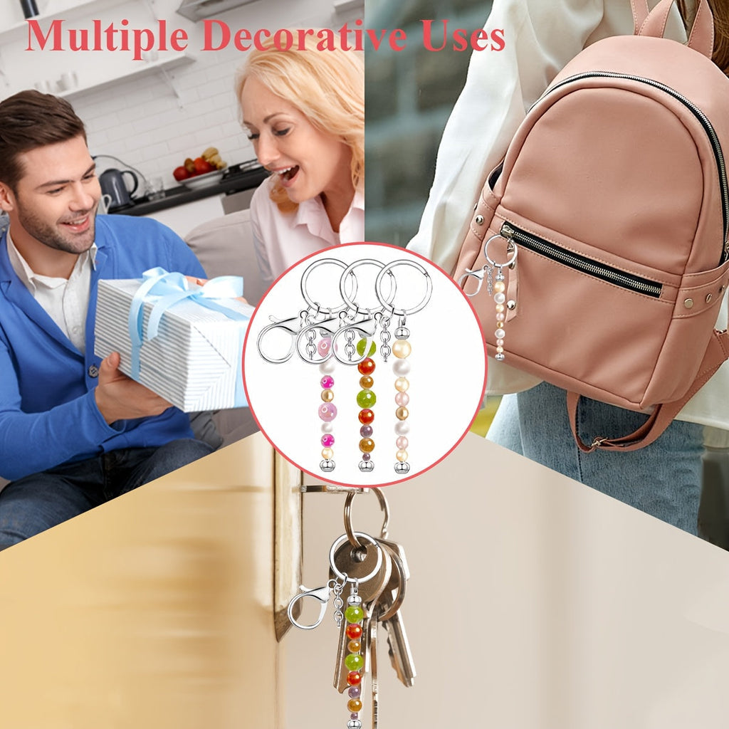 Beadable Keychain Blanks Stainless Steel DIY Kit 12 & 24pcs – Metal Keyring Pendants Gold Silver Rose Gold for Crafting, Christmas Halloween Party Favors & Handmade Gift Making