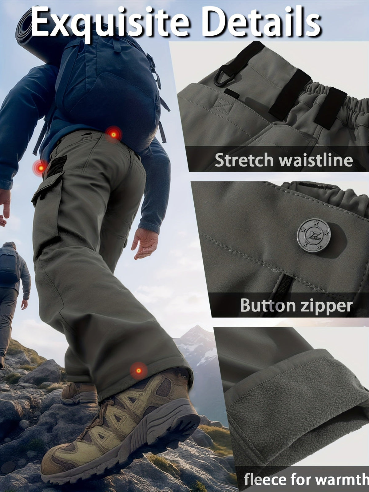 Men's Tactical Winter Pants Heavy-Duty Thickened Insulated Work Pants, 300g/m² 100% Polyester MOLLE System Multi-Pocket Baggy Snow Pants for Hiking Hunting Construction Outdoor