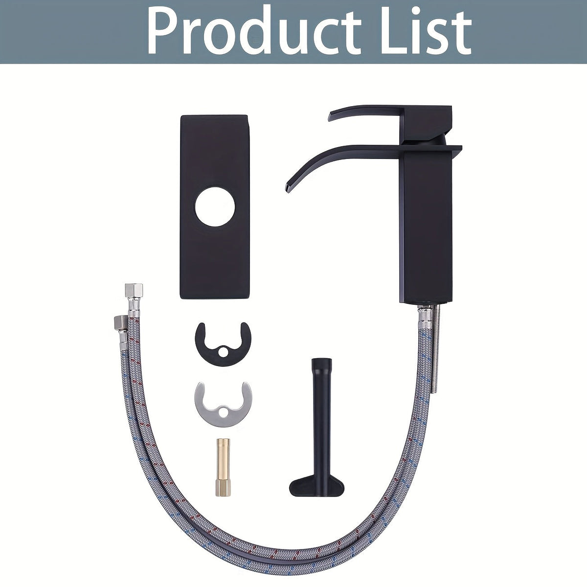 Waterfall Bathroom Sink Faucet Single Handle Hot & Cold - Universal 1 or 3 Hole Countertop Mount, RV Vanity Faucet with Water Supply Hose, Modern Design in Black, Black Gold & Silver