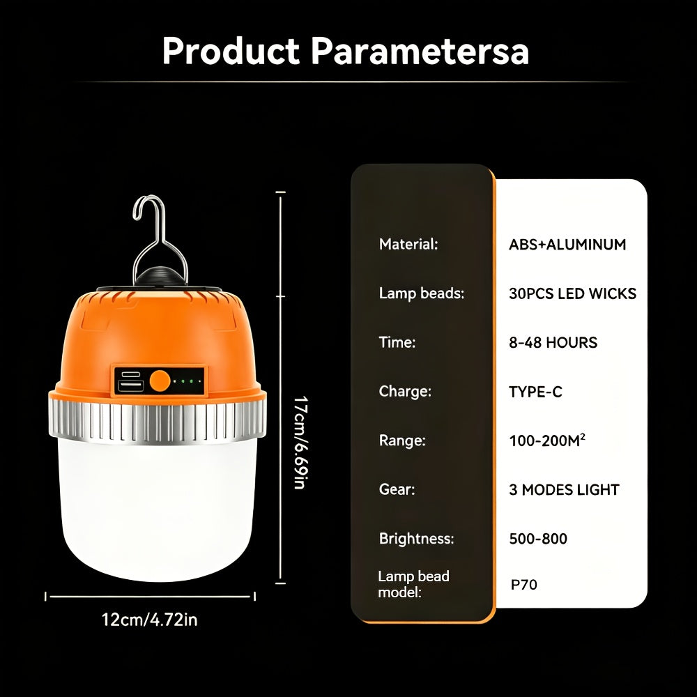LED Camping Lantern USB Rechargeable with Built-In Power Bank, Ultra-Bright Portable Hanging Tent Light for Camping BBQ Patio Outdoor Emergency, Charges Mobile Phones, Freestanding & Hanging Design