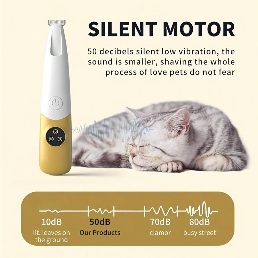 Cordless Quiet Dog Paw Trimmer with LED Light Low-Noise Rechargeable Pet Hair Clipper for Paws Face Ears Small Dogs Cats Professional At-Home Grooming Tool