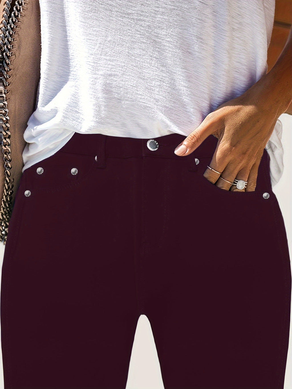 High Waist Stretch Skinny Jeans Women Metal Button Detail Street Style Slim Fit Denim Pants 10 Colors S-XXL