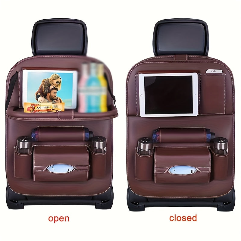 Car Back Seat Organizer with Foldable Table Kick Mats – All-in-One Vehicle Storage with Laptop Station, Cup & Umbrella Holders, Tissue Box, Eating Tray for Family Road Trips, 6 Colors