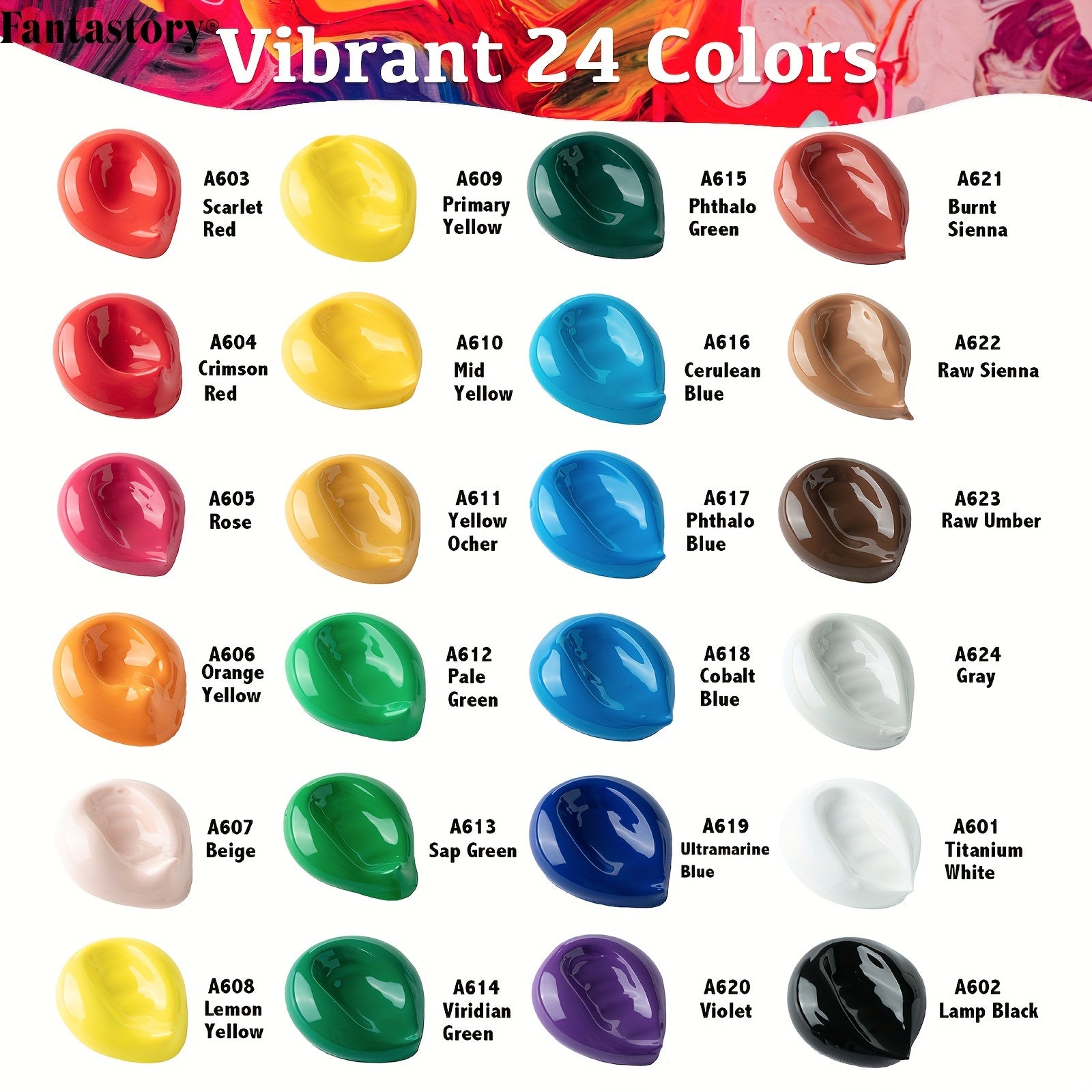 Professional Acrylic Paint Set 24 Colors 2oz 60ml Large Volume Tubes with 12 Brushes – Rich Pigment Thick Acrylic Paints for Canvas Wood Rock Glass Ceramic Fabric – Art Supplies for Beginners and Artists
