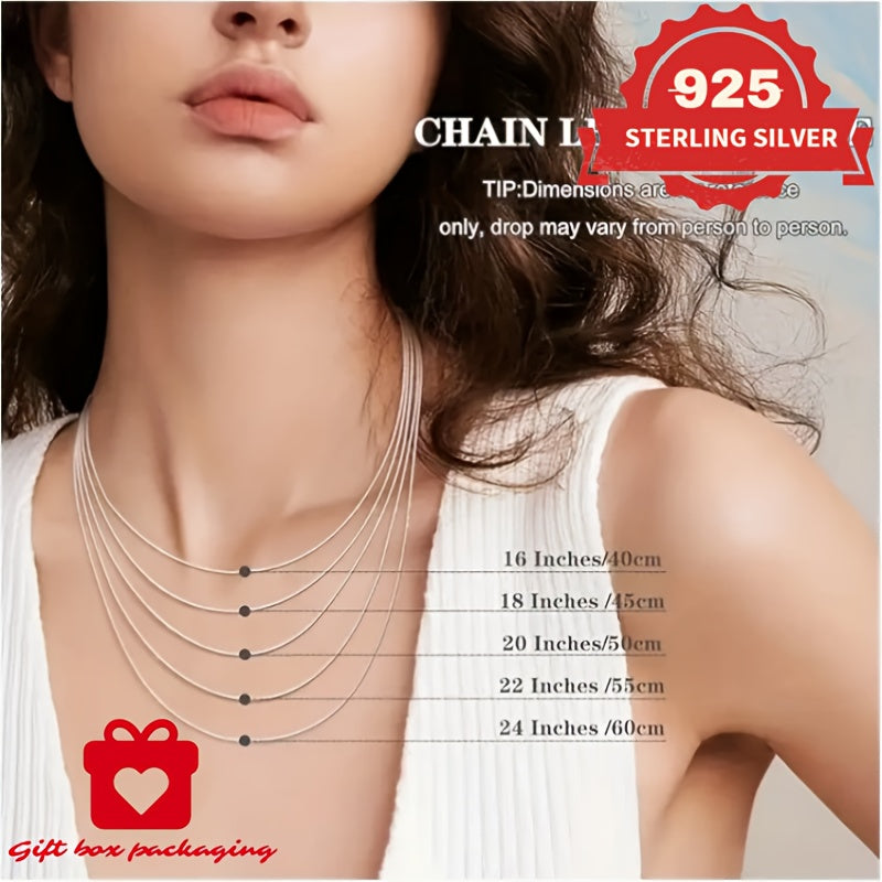 925 Sterling Silver 1mm Round Snake Chain Necklace Unisex – Handmade 6.24g Hypoallergenic Pendant Chain 16 18 20 22 24 Inch Gift Box Included Mother's Day Birthday Anniversary Gift for Him Her