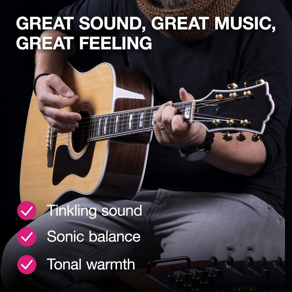 Acoustic Guitar Strings Set – Bronze Finish, Hexagonal Core, .010 Gauge Hard Tension, Uncoated Plain Winding for Full-Bodied Rich Tone & Long-Lasting Durability