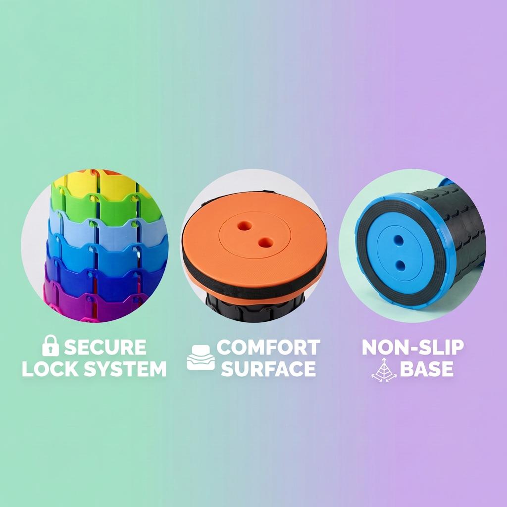 Collapsible Camping Stool 400 Lbs Capacity Ultra-Portable Lightweight Folding Seat - Folds Flat Fits in Backpack for Camping, Hiking, Fishing & Indoor Outdoor Use - Rainbow Option Available