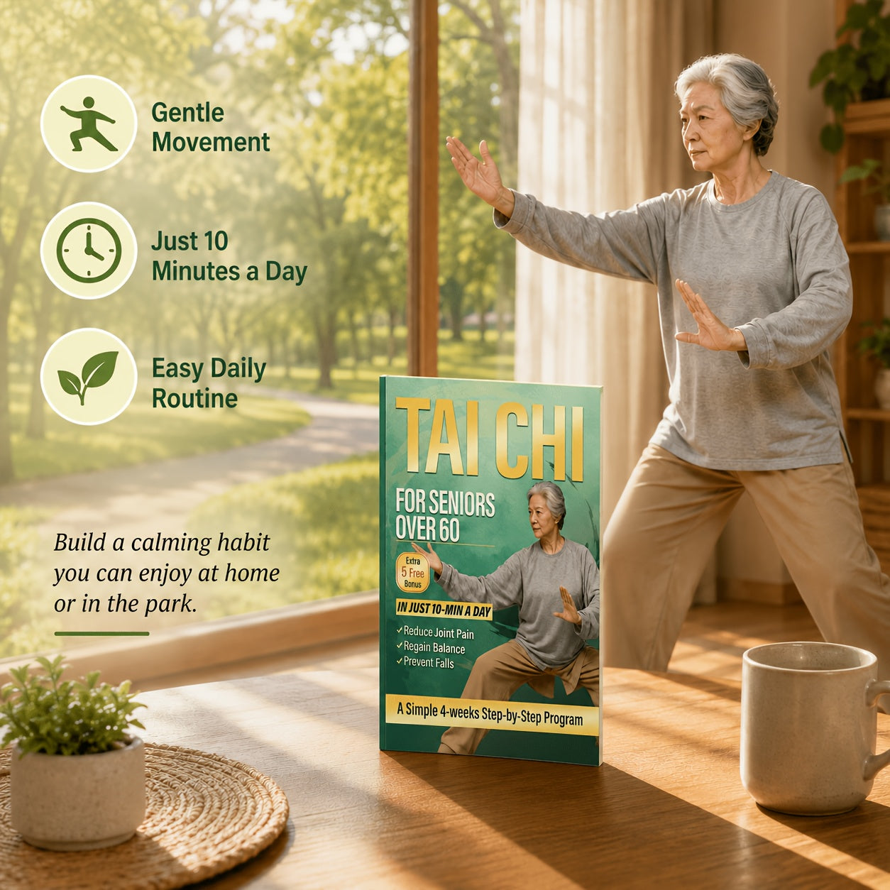 Tai Chi for Seniors Over 60 – Beginner-Friendly Exercise Program for Balance Training, Fall Prevention, Joint Pain Relief, Mobility & Flexibility | Healthy Aging Home Workout Guide for Men & Women