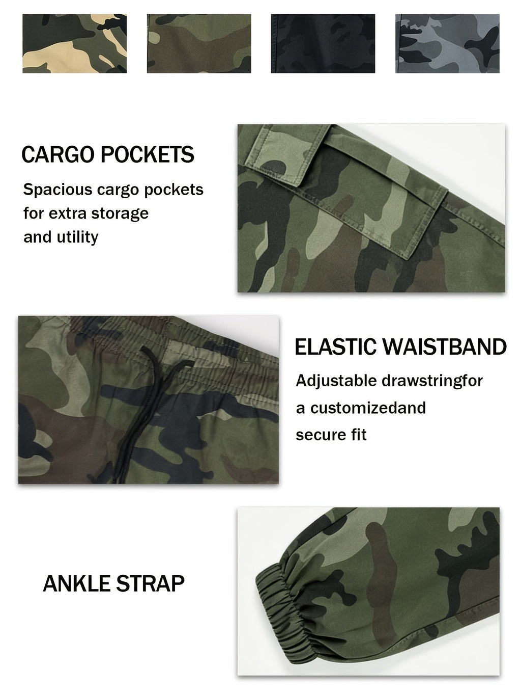 Women's Camo Cargo Pants Lightweight Breathable Hiking Outdoor Casual Long Pants – Multi-Pocket Elastic Waist, Sizes XS-XXL, Camouflage Khaki Black Army Green Grey