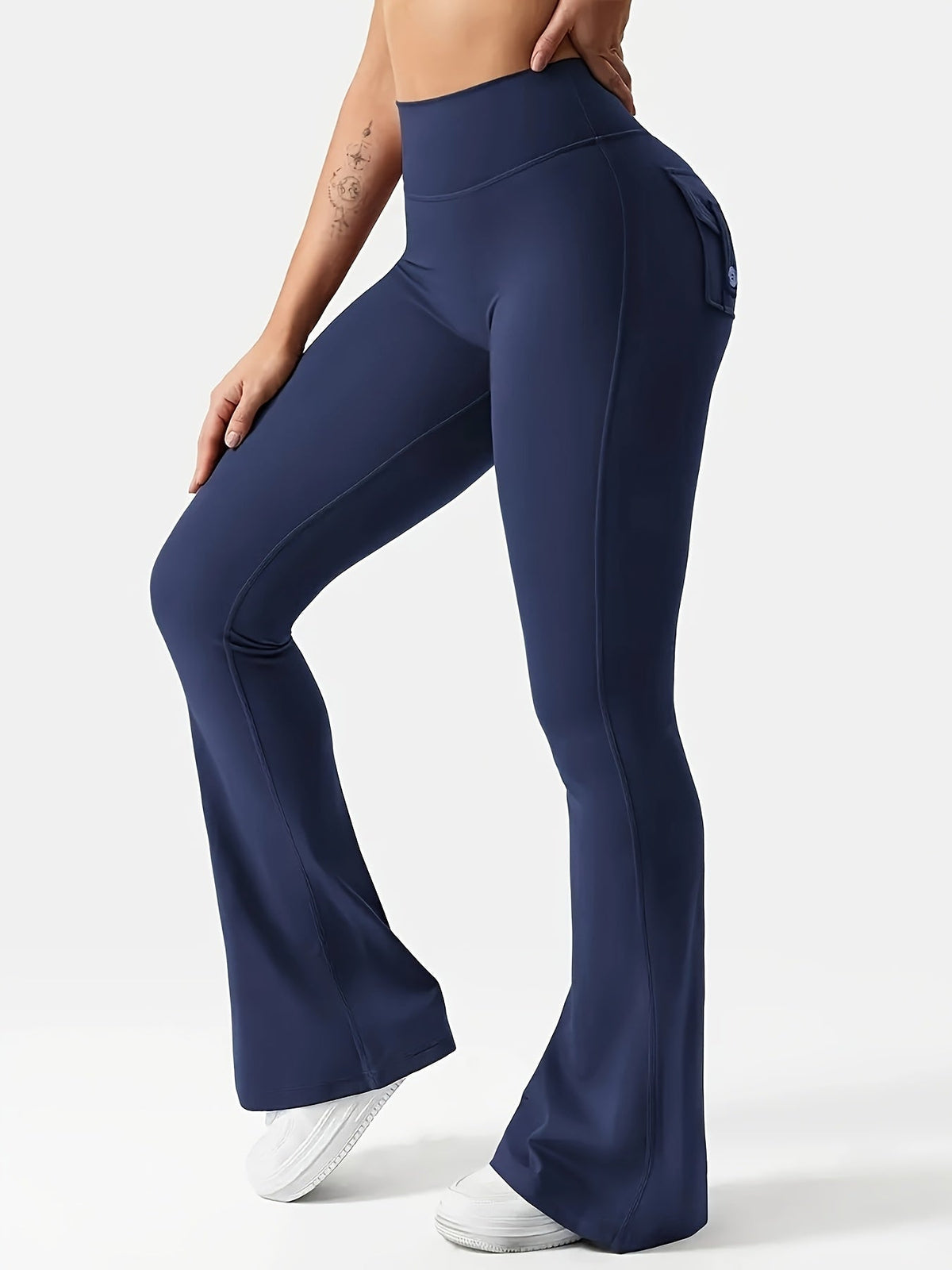 Women's 3-Piece High Waist Flare Yoga Pants Set with Belt and Pockets, Scrunch Butt Lifting Squat Proof 90% Polyester Stretchy Flared Leggings for Workout Gym Running Casual Wear
