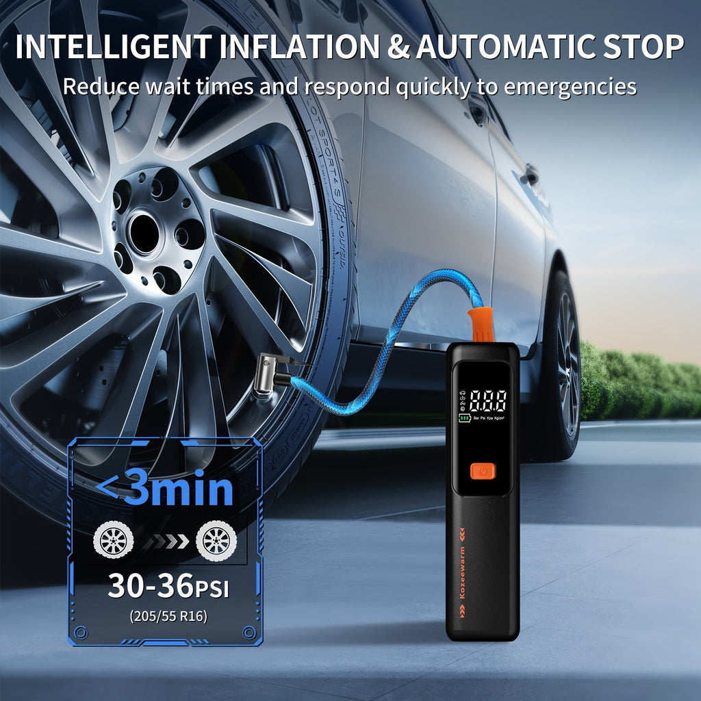 Cordless Tire Inflator Portable Air Compressor Digital Pressure Gauge USB Rechargeable 3X Fast Inflation for Car SUV Truck Bike Motorcycle Ball Sports Equipment Auto Air Pump 18650 Battery 5 Colors