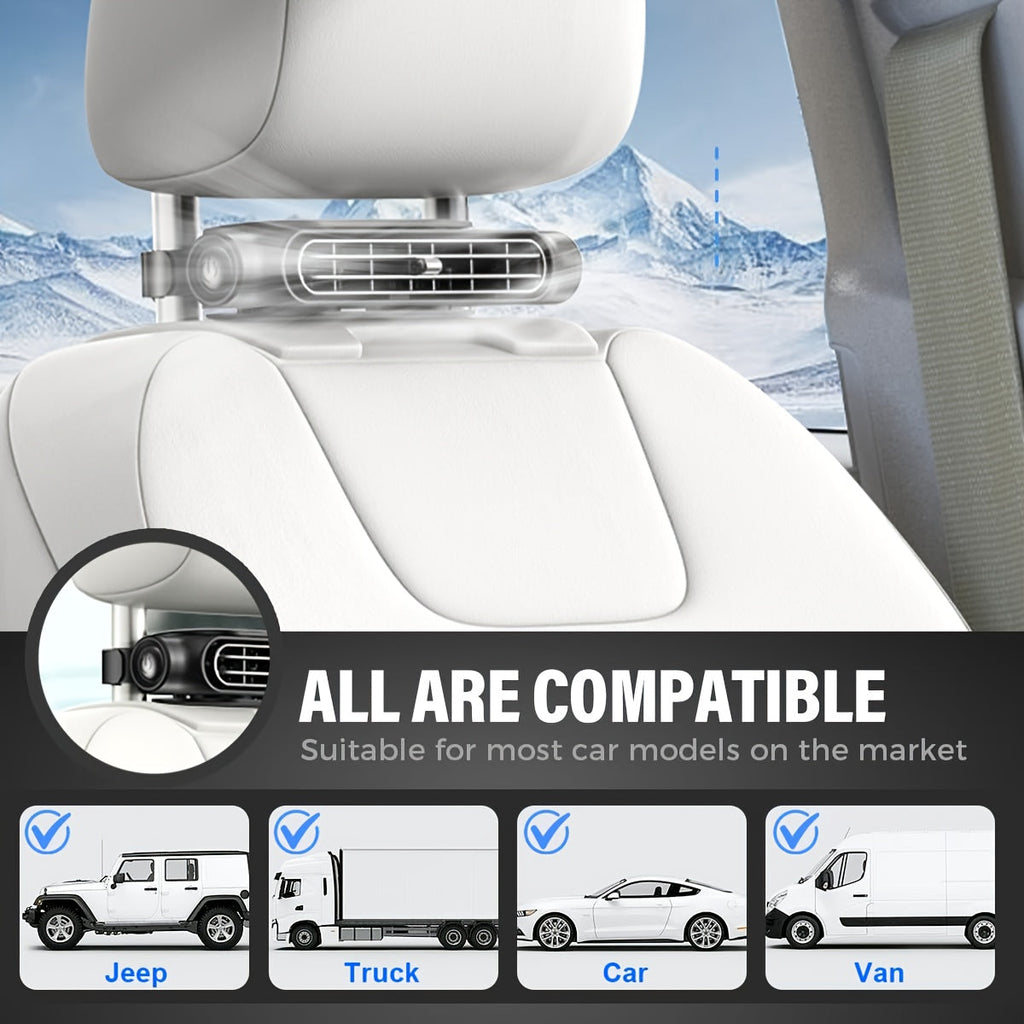 Bladeless USB Car Fan 3-Speed Quiet Cooling Plug-and-Play Seat Fan for Car SUV Truck Universal Fit Safe for Kids Pets Summer Driving Commute Road Trip White Black