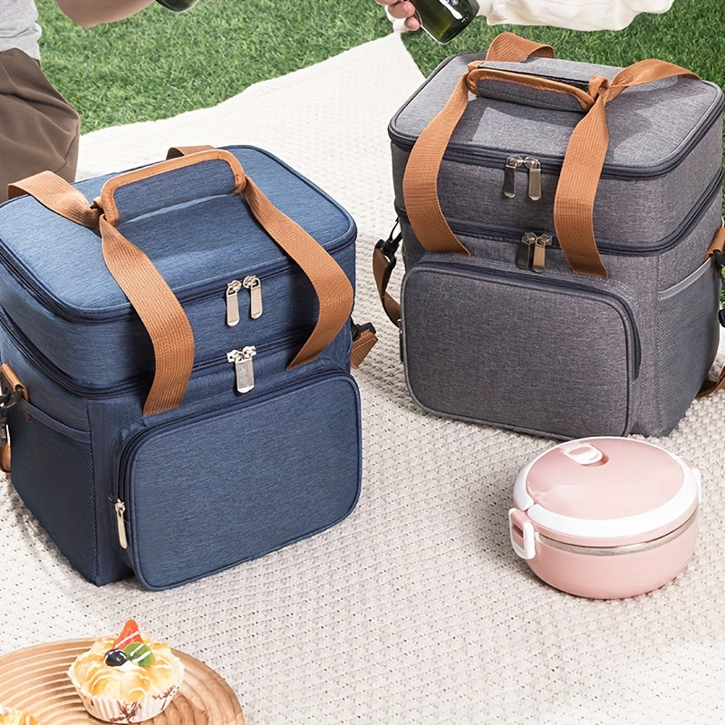 Insulated Lunch Bag Expandable Double-Layer Leakproof Cooler Tote with Adjustable Shoulder Strap, Durable Lunch Box for Work Office Picnic & Beach, Lightweight Thermal Bag for Men and Women