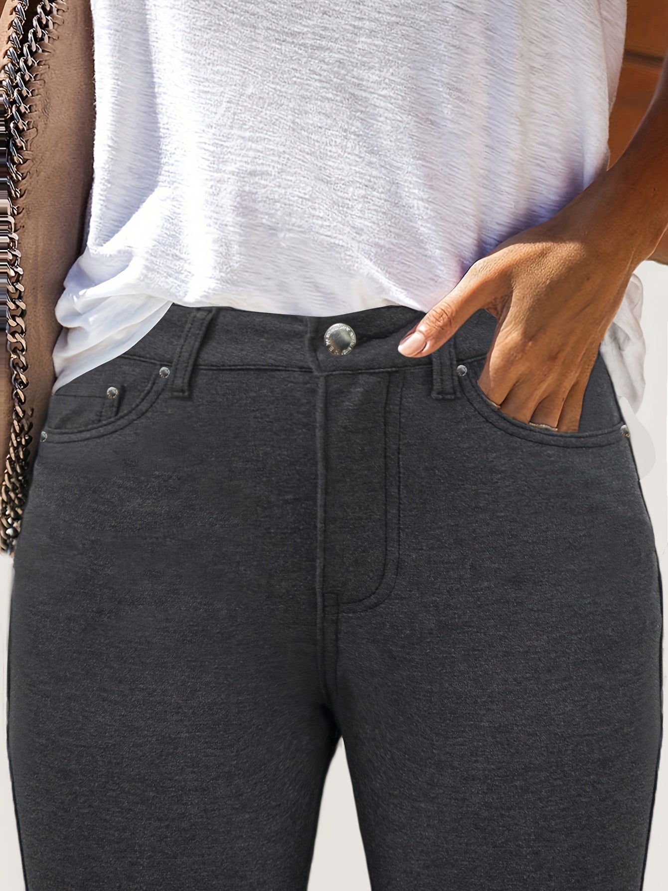 High Waist Stretch Skinny Jeans Women Metal Button Detail Street Style Slim Fit Denim Pants 10 Colors S-XXL