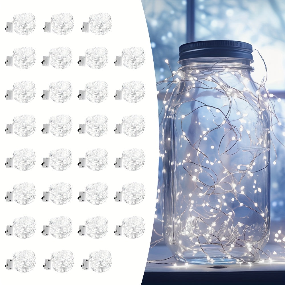 LED Fairy Lights Battery Operated 30 or 100 Pack 6.5ft 20 LED Silver Wire – Firefly String Lights for Wedding Christmas Halloween Bedroom Party & DIY Crafts