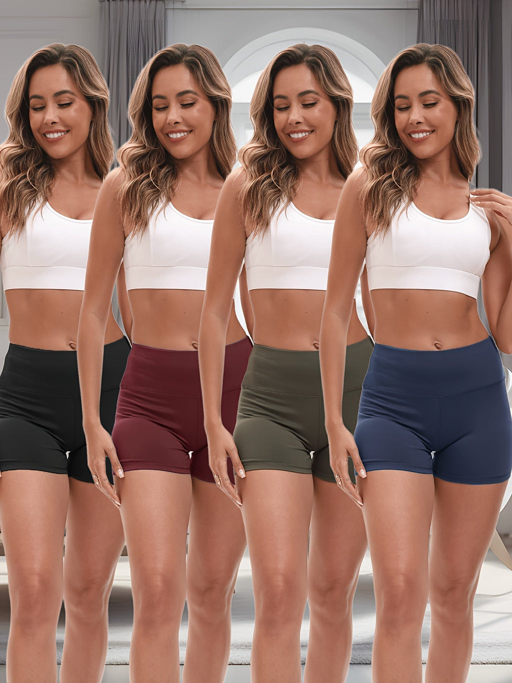 Women's Yoga Shorts 4 Pack High-Stretch Hip Lifting Quick-Dry – Fitness Athletic Shorts with Elastic Waist & 2 Pockets for Gym Running Pilates, Solid Color Set S-XXL
