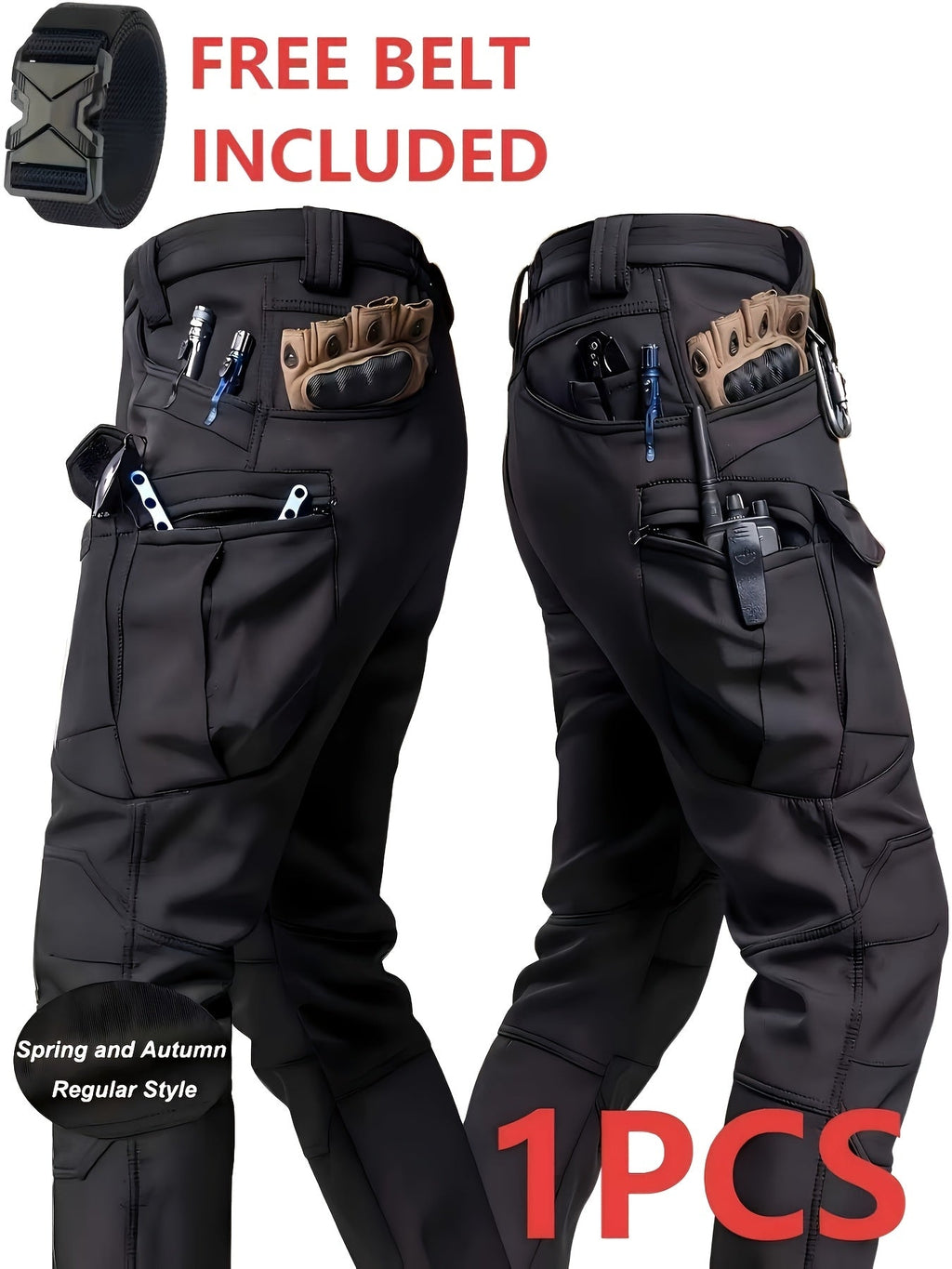 Men's Tactical Cargo Pants Lightweight Quick Dry – Breathable Multi-Pocket Hiking Pants with Belt, Relaxed Fit All-Season Outdoor Work Pants, Wear-Resistant – M to XXXL, Black / Grey / Khaki