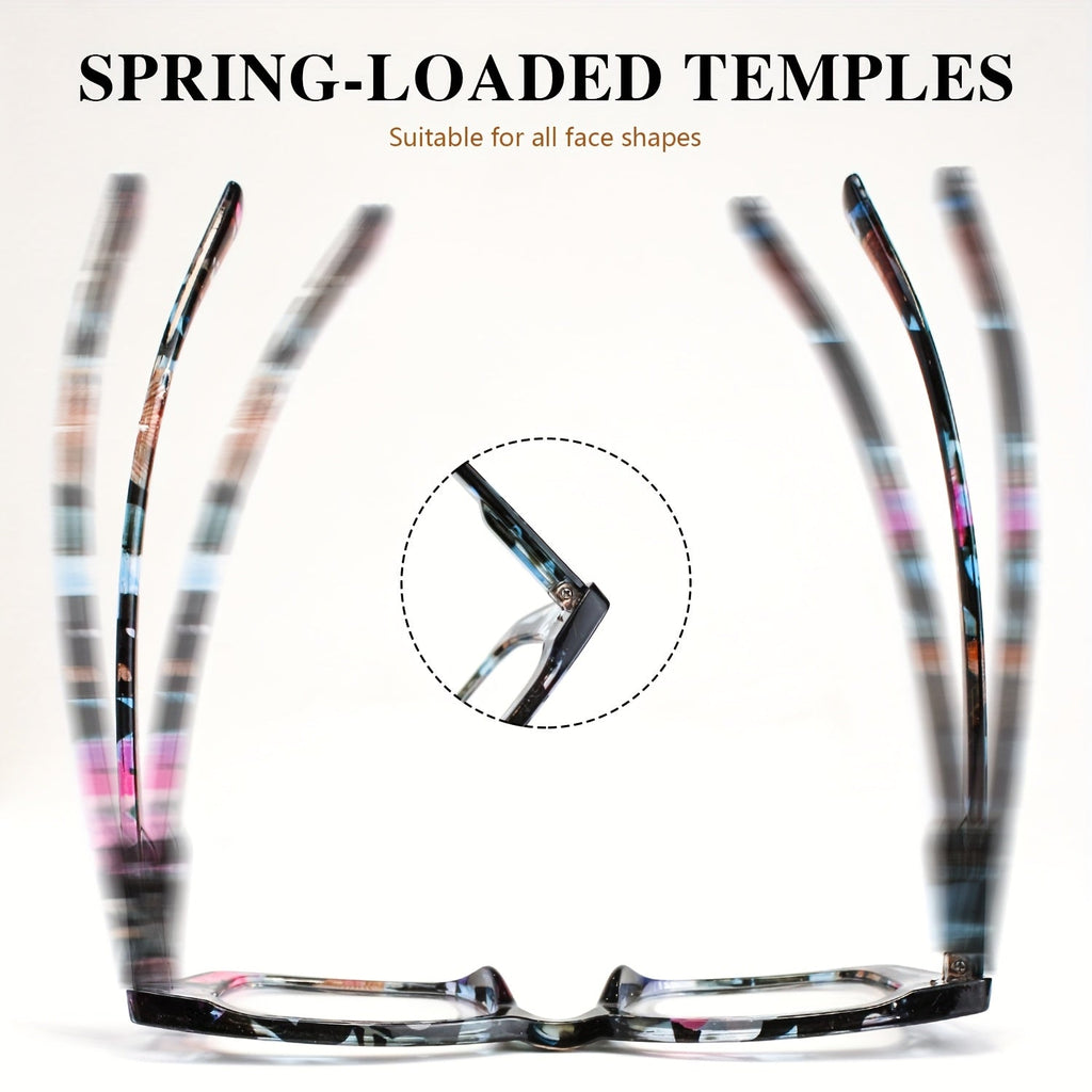 Women's Reading Glasses Set 7 Pairs – Large Square Vintage Style, Spring Hinges, +1.0 to +4.0 Magnification, Durable PC Frame, Stylish Everyday Eyewear for Women