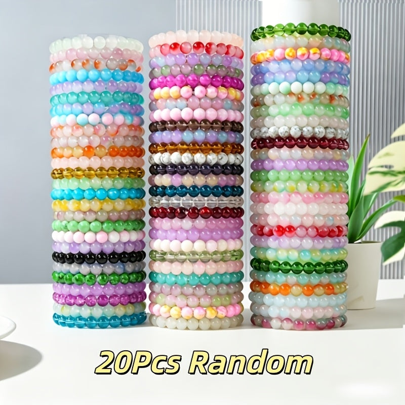 20-Piece 8mm Handcrafted Boho Glass Bead Bracelet Set for Women – Colorful Elastic Stackable Bangles Multi-Layer Beach Summer Jewelry Vacation Party Daily Wear Birthday Gift