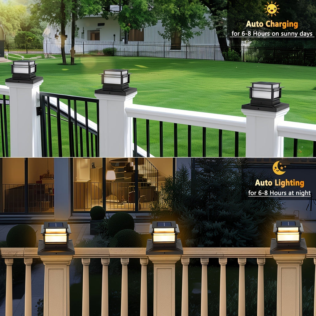 Solar Post Cap Lights 6 Pack Outdoor LED – Waterproof Dusk-to-Dawn Auto On/Off Solar Fence Post Lights for Deck, Porch, Patio, Garden, Stair & Yard Decoration