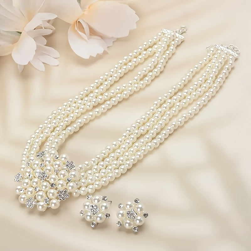 Luxury Bridal Necklace & Earring Set for Women – Silver Plated Beaded Zinc Alloy Wedding Jewelry Set Elegant Dress Accessories Evening Party Stage Performance Bridesmaid Gift