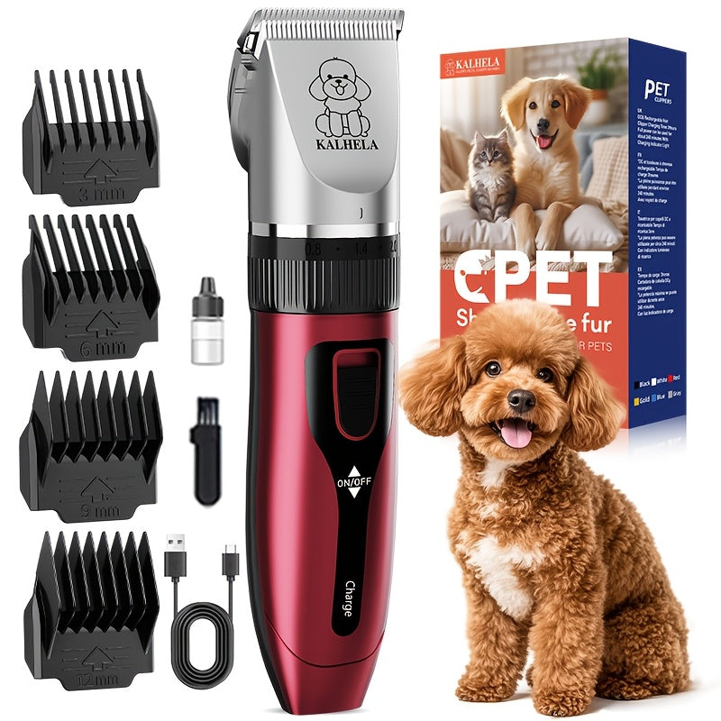 Dog Grooming Clippers Cordless Rechargeable LED Display - Professional Wireless Pet Hair Trimmer Detachable Blades 4 Comb Guides Low Noise 36V USB for Dogs Cats Small Animals