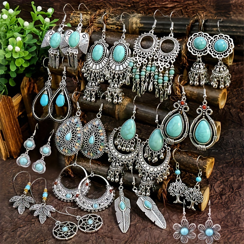15 Pairs Bohemian Earrings Set for Women – Acrylic Turquoise Dangle Drop Earrings Ethnic Vintage Boho Jewelry Gift Set Girls Ladies Festival Party Daily Wear