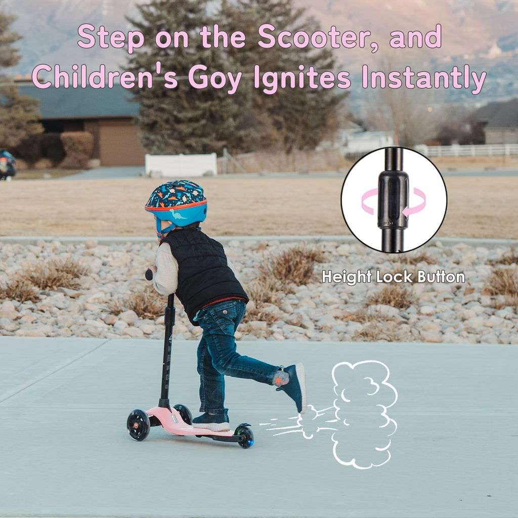 Light Up Wheels Kids 3-Wheel Scooter for Toddlers Ages 2-5 – Adjustable Height Lean-to-Steer Design, Front Brake & Double Suspension, No-Battery Glow Wheels, Birthday Gift for Boys & Girls, Pink Blue Black Red