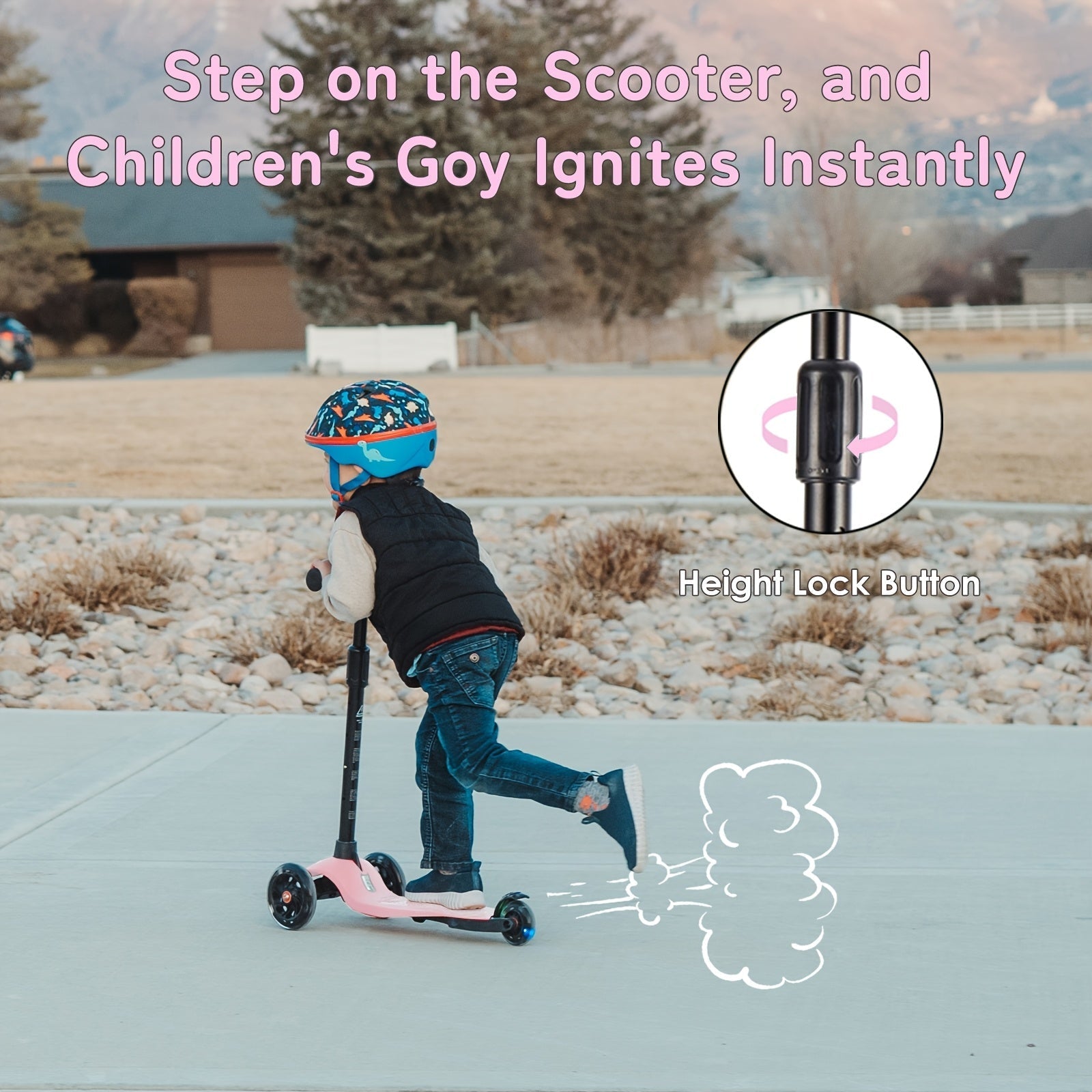 Light Up Wheels Kids 3-Wheel Scooter for Toddlers Ages 2-5 – Adjustable Height Lean-to-Steer Design, Front Brake & Double Suspension, No-Battery Glow Wheels, Birthday Gift for Boys & Girls, Pink Blue Black Red