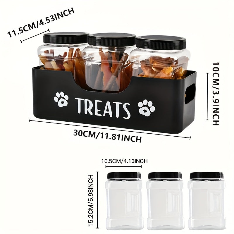 3-Piece Airtight Pet Snack Jar Set – Farmhouse Style Plastic Pet Food Storage Containers for Dog & Cat Treats, Durable Sealed Treat Jars, Black Set