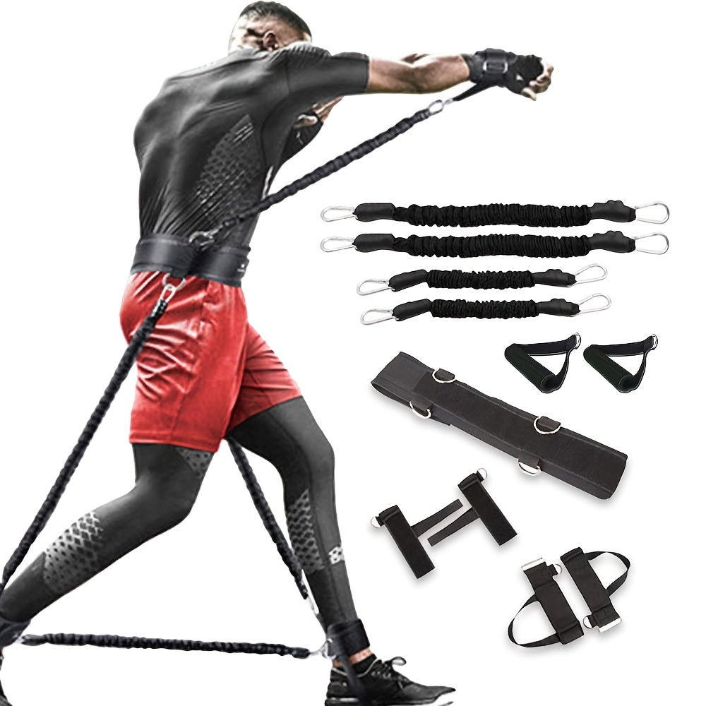 Boxing Resistance Band Set 12pcs 150lb | Heavy-Duty MMA Training Straps | Leg & Arm Strength Trainer for Home Boxing Taekwondo Kickboxing | Full Body Workout | Black & Red