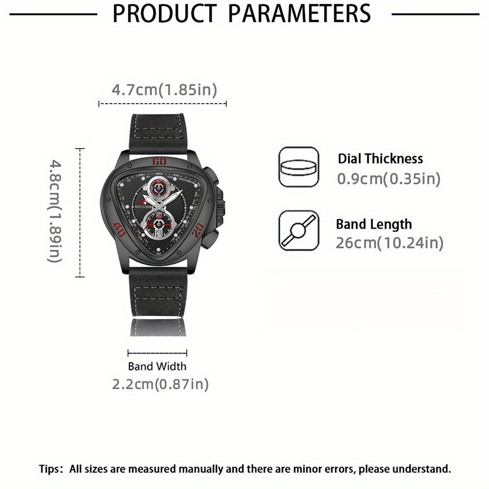 2pcs Men's Watch Set Sports Triangle Dial Silicone Strap and Retro Square Dial Quartz Watches with Date Display Dress Watch for Casual Valentine's Father's Day Gift