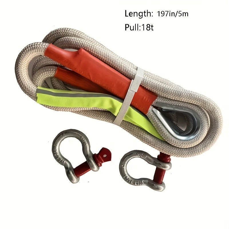 Heavy Duty Tow Rope & Hook Set 16FT Steel U-Shaped Hooks Off-Road SUV Truck Jeep 4x4 Recovery Strap 4 Capacity Options 6613 11023 22046 39683 LBS Emergency Towing Kit